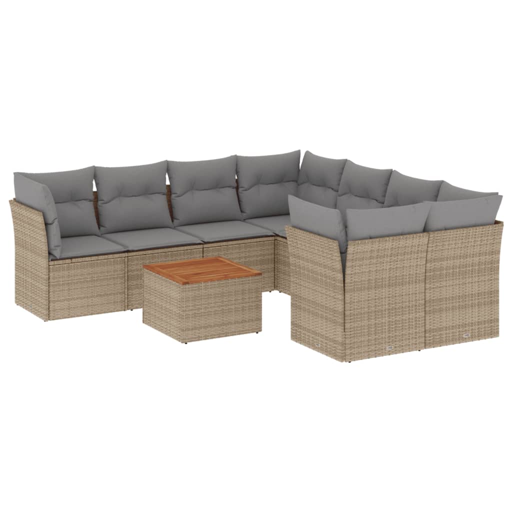 Set Divano da Giardino 9 pz con Cuscini Beige Misto Polyrattan