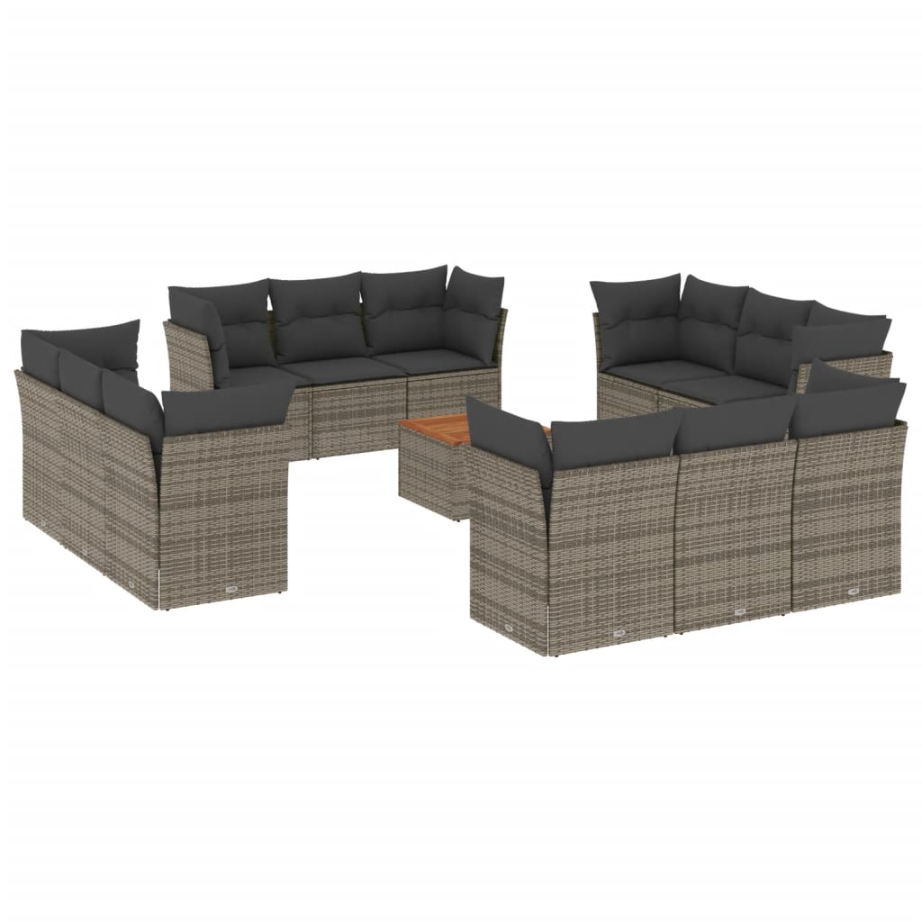 Set Divani da Giardino 13 pz con Cuscini Grigio in Polyrattan 3255871