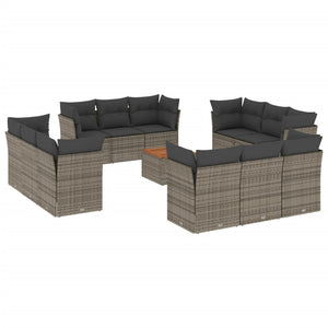 Set Divani da Giardino 13 pz con Cuscini Grigio in Polyrattan 3255871