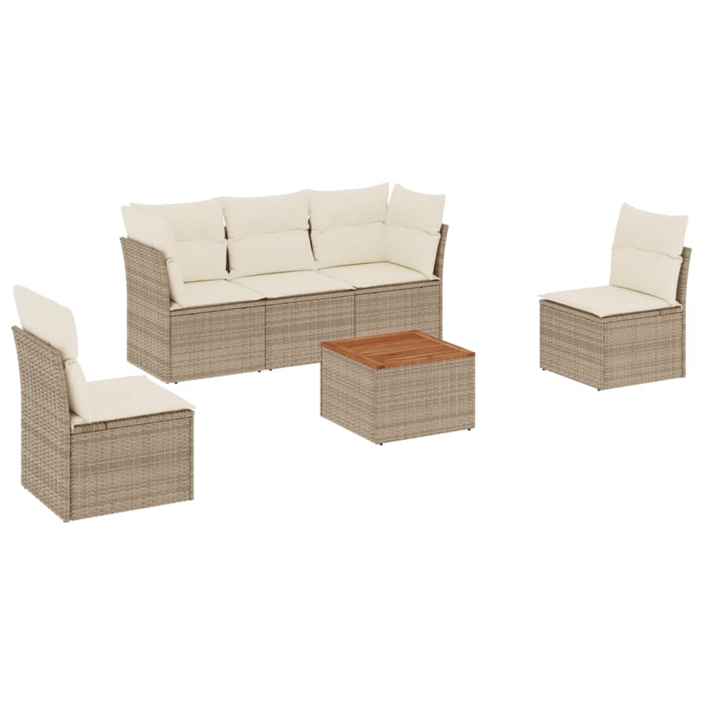 Set Divano da Giardino 6 pz con Cuscini Beige in Polyrattan