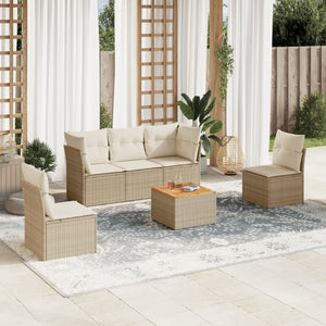 Set Divano da Giardino 6 pz con Cuscini Beige in Polyrattan