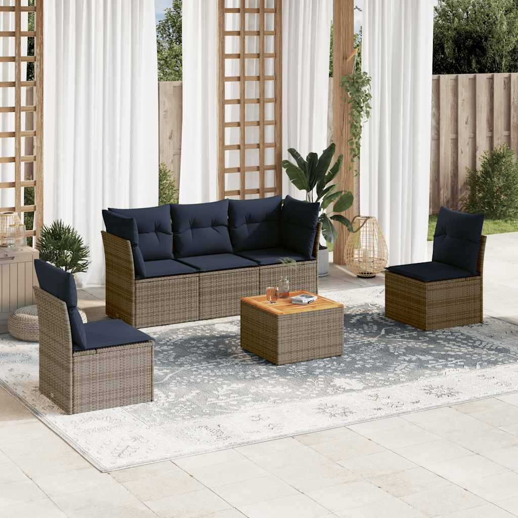 Set Divani da Giardino 6 pz con Cuscini Grigio in Polyrattan