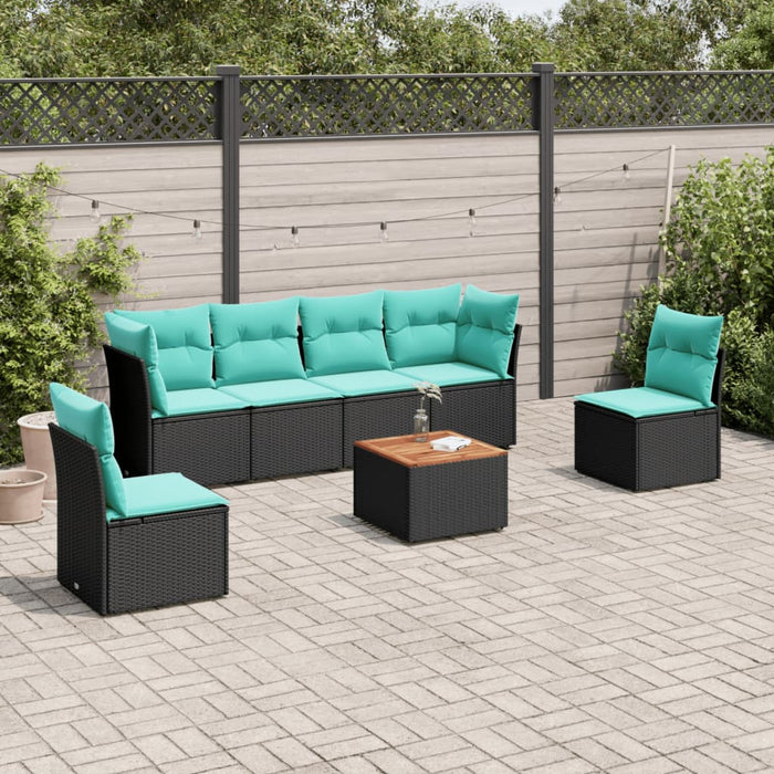 Set Divani da Giardino 7 pz con Cuscini Nero in Polyrattan 3255882