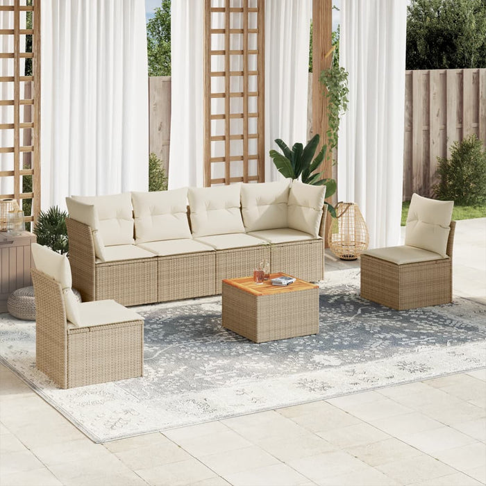 Set Divani da Giardino 7 pz con Cuscini Beige in Polyrattan