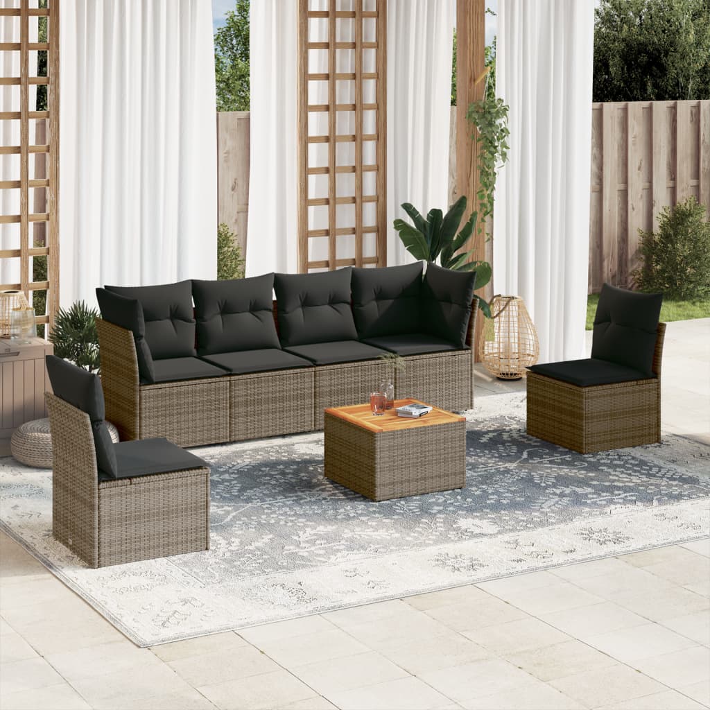 Set Divani da Giardino 7 pz con Cuscini Grigio in Polyrattan 3255885