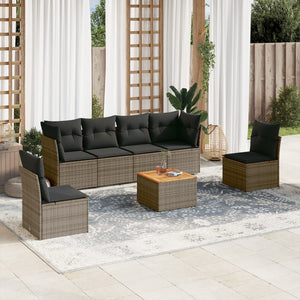 Set Divani da Giardino 7 pz con Cuscini Grigio in Polyrattan 3255885