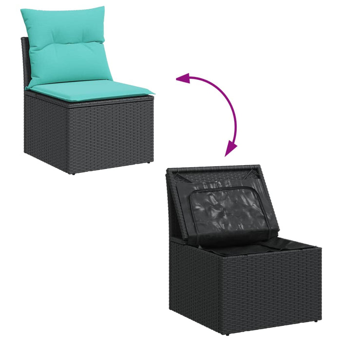Set Divani da Giardino 7 pz con Cuscini Nero in Polyrattan 3255889