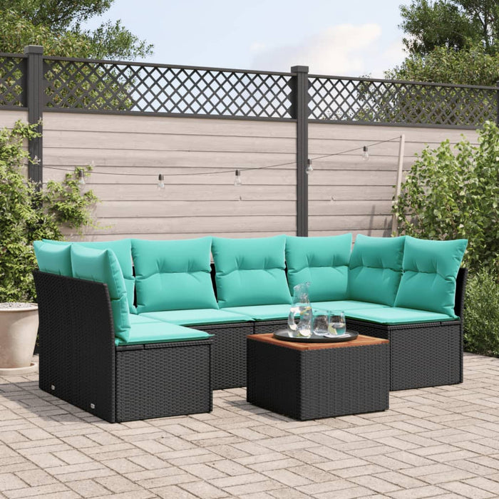 Set Divani da Giardino 7 pz con Cuscini Nero in Polyrattan 3255889