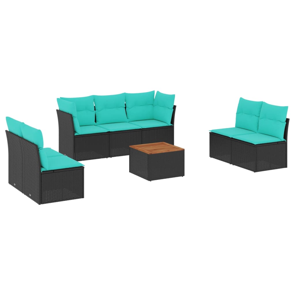 Set Divani da Giardino 8 pz con Cuscini Nero in Polyrattan 3255896