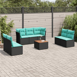 Set Divani da Giardino 8 pz con Cuscini Nero in Polyrattan 3255896