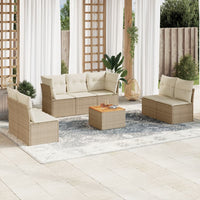 Set Divano da Giardino 8 pz con Cuscini Beige in Polyrattan