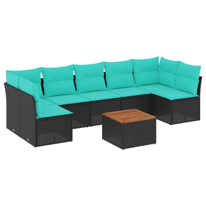 Set Divani da Giardino 8 pz con Cuscini Nero in Polyrattan 3255903