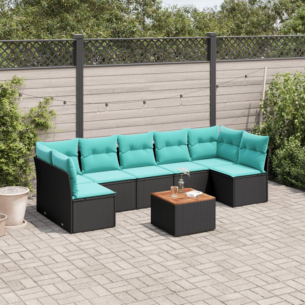 Set Divani da Giardino 8 pz con Cuscini Nero in Polyrattan 3255903
