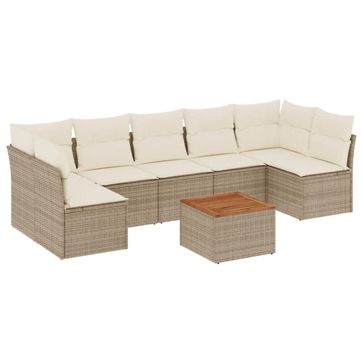 Set Divano da Giardino 8 pz con Cuscini Beige in Polyrattan 3255904