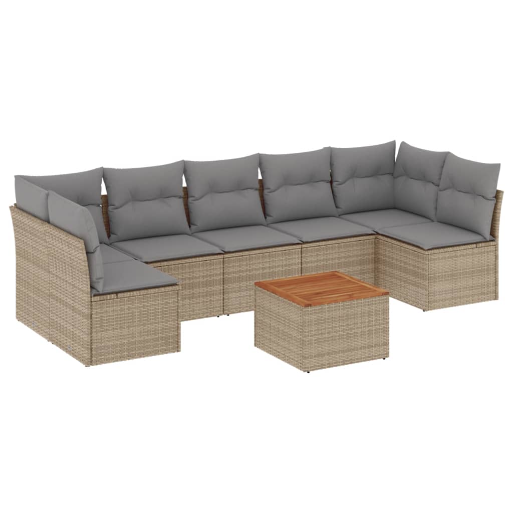 Set Divano da Giardino 8 pz con Cuscini Beige Misto Polyrattan