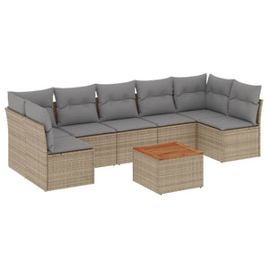 Set Divano da Giardino 8 pz con Cuscini Beige Misto Polyrattan