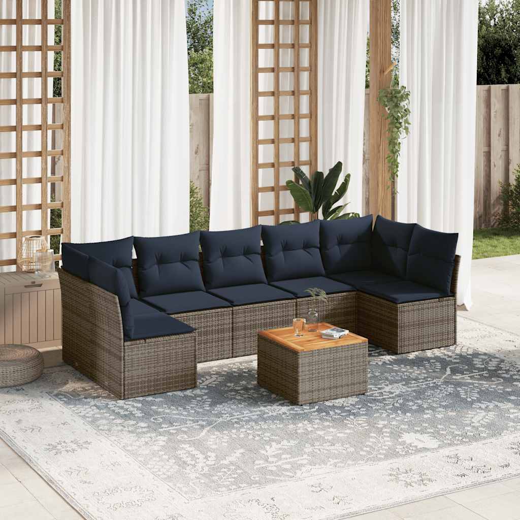 Set Divani da Giardino 8 pz con Cuscini Grigio in Polyrattan