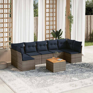Set Divani da Giardino 8 pz con Cuscini Grigio in Polyrattan