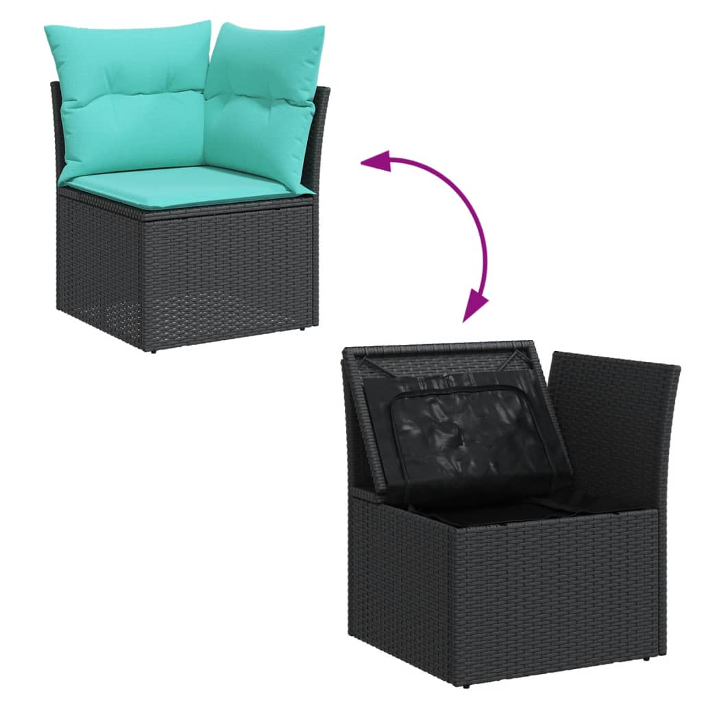 Set Divani da Giardino 9 pz con Cuscini Nero in Polyrattan 3255910