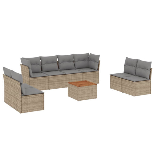 Set Divano da Giardino 9 pz con Cuscini Beige Misto Polyrattan