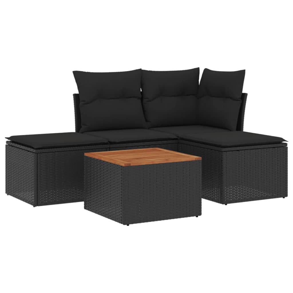Set Divani da Giardino 5 pz con Cuscini in Polyrattan Nero 3255915
