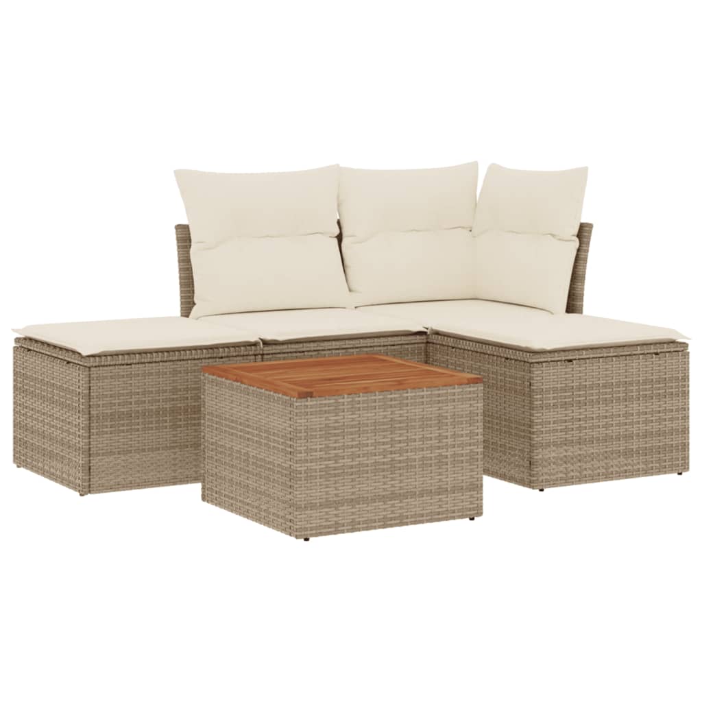 Set Divano da Giardino 5 pz con Cuscini Beige in Polyrattan