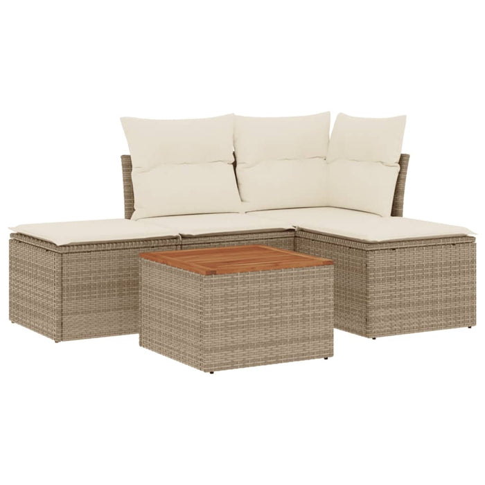 Set Divano da Giardino 5 pz con Cuscini Beige in Polyrattan