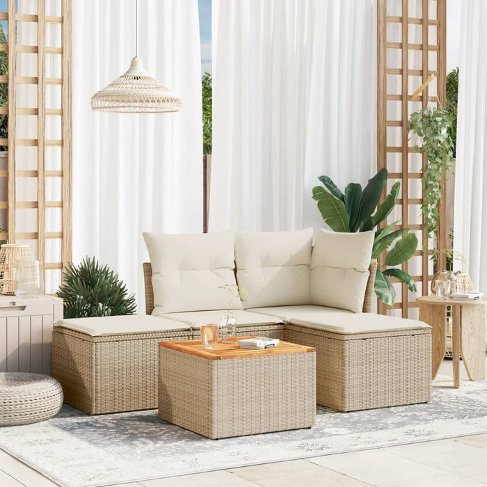 Set Divano da Giardino 5 pz con Cuscini-Sofa da Giardino-Divanetto da esterno Beige in Polyrattan 446397