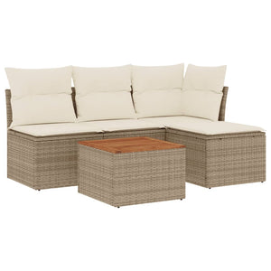 Set Divano da Giardino 5 pz con Cuscini Beige in Polyrattan