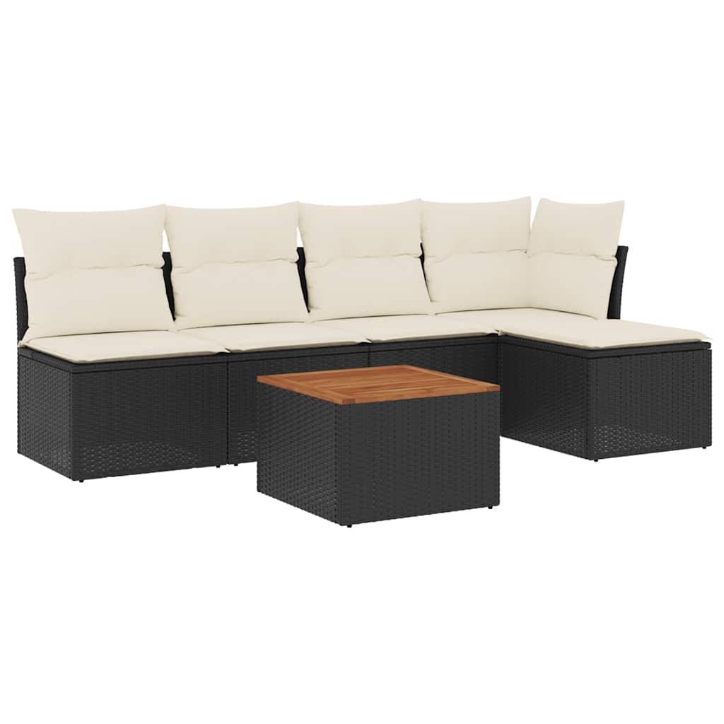 Set Divano da Giardino 6 pz con Cuscini-Sofa da Giardino-Divanetto da esterno Nero in Polyrattan 604500