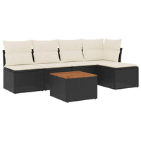Set Divano da Giardino 6 pz con Cuscini-Sofa da Giardino-Divanetto da esterno Nero in Polyrattan 604500