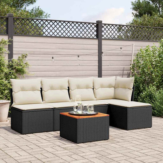 Set Divano da Giardino 6 pz con Cuscini-Sofa da Giardino-Divanetto da esterno Nero in Polyrattan 604500