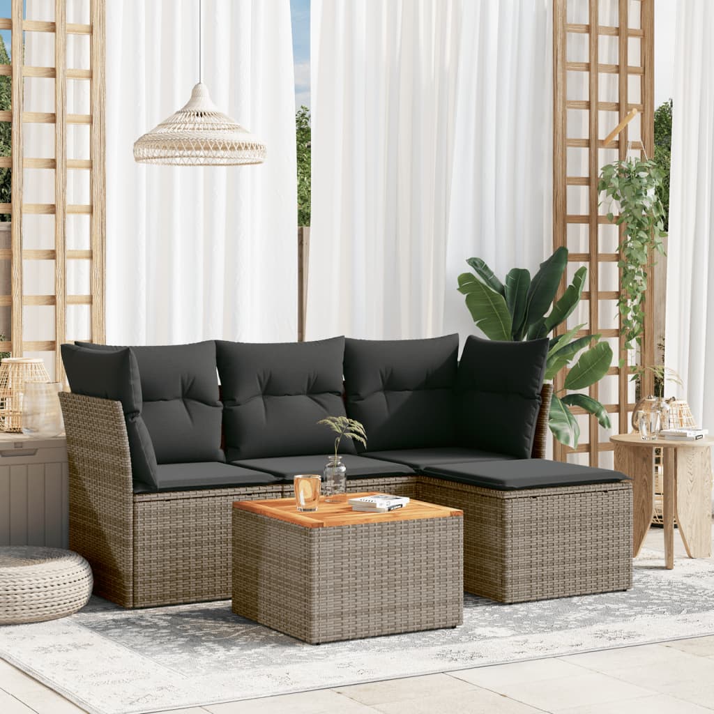 Set Divano da Giardino 5 pz con Cuscini-Sofa da Giardino-Divanetto da esterno Grigio in Polyrattan 979918
