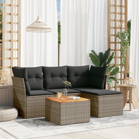 Set Divano da Giardino 5 pz con Cuscini-Sofa da Giardino-Divanetto da esterno Grigio in Polyrattan 979918