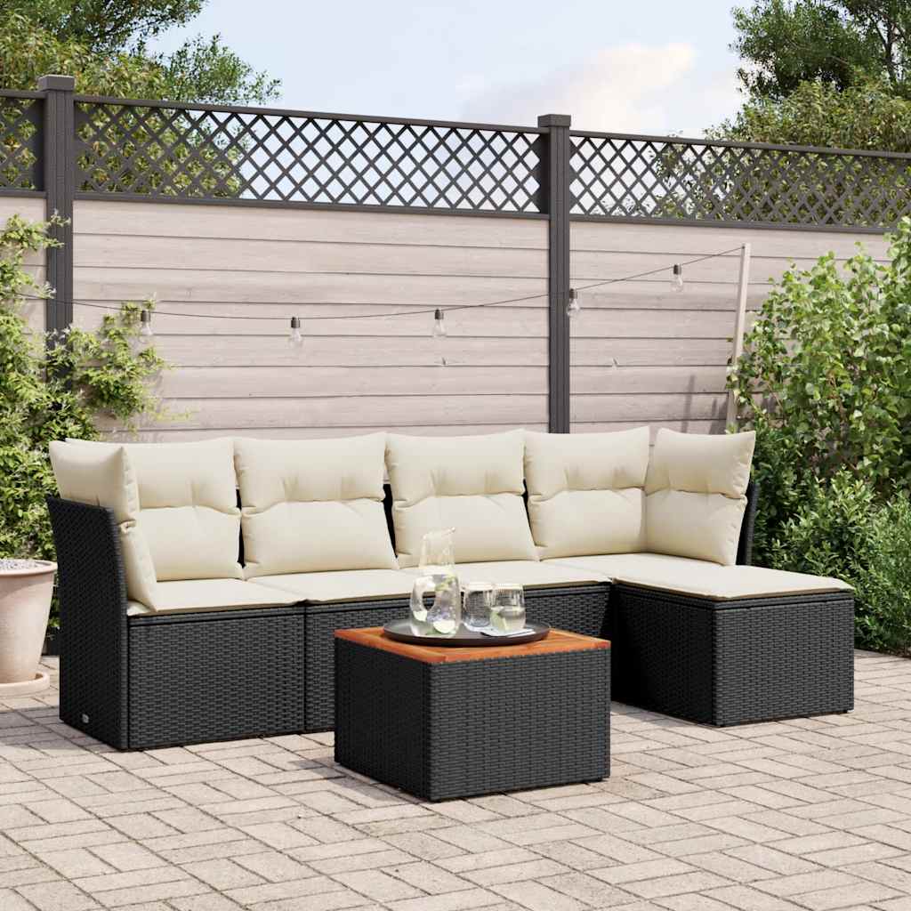 Set Divano da Giardino 6 pz con Cuscini-Sofa da Giardino-Divanetto da esterno Nero in Polyrattan 953806