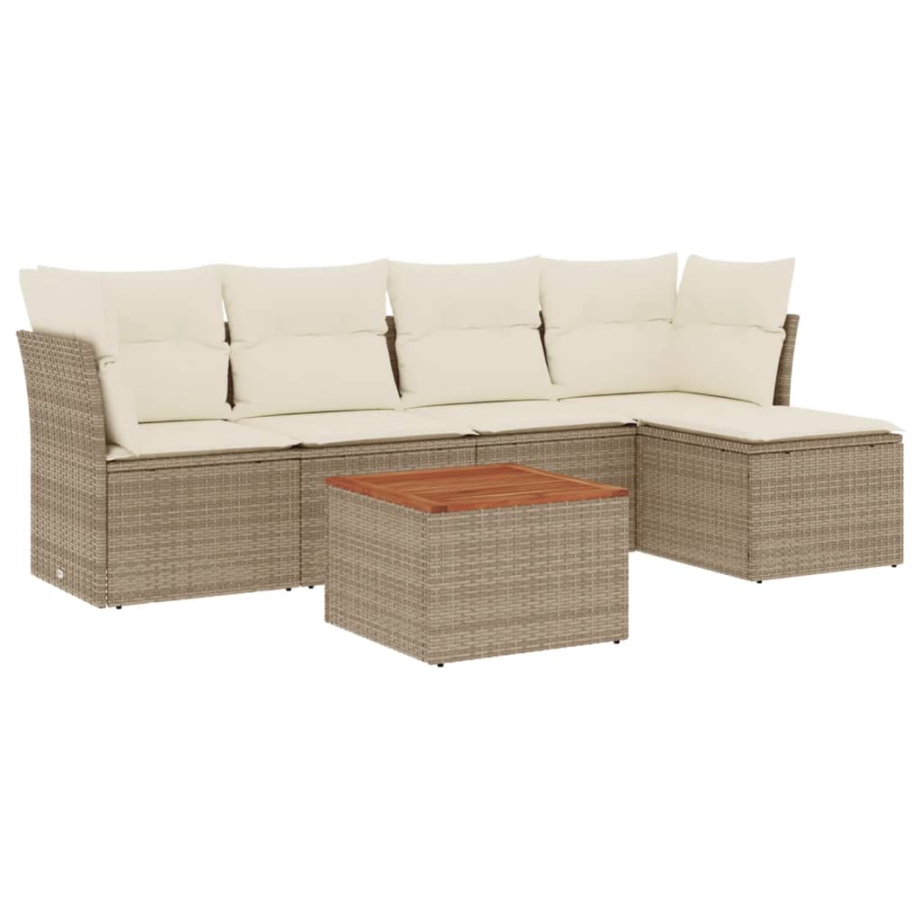 Set Divano da Giardino 6 pz con Cuscini Beige in Polyrattan