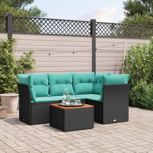 Set Divani da Giardino 5 pz con Cuscini Nero in Polyrattan 3255952