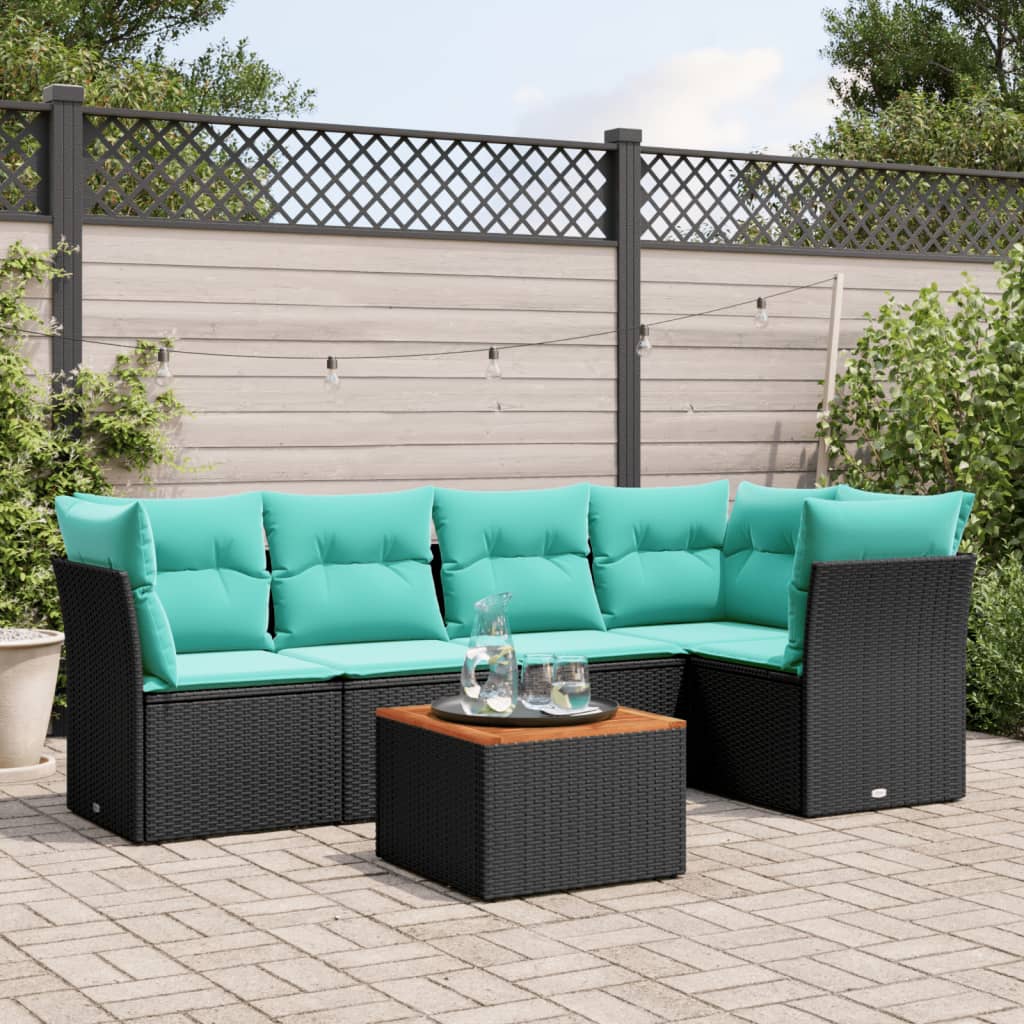 Set Divani da Giardino 6 pz con Cuscini Nero in Polyrattan 3255959