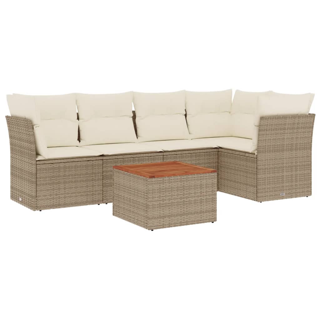 Set Divano da Giardino 6 pz con Cuscini Beige in Polyrattan 3255960