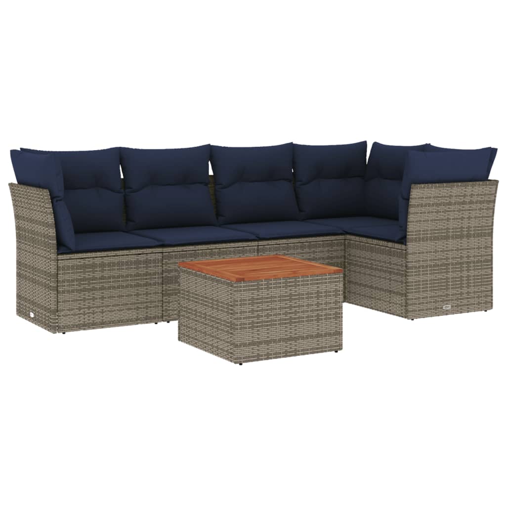 Set Divani da Giardino 6 pz con Cuscini Grigio in Polyrattan 3255963