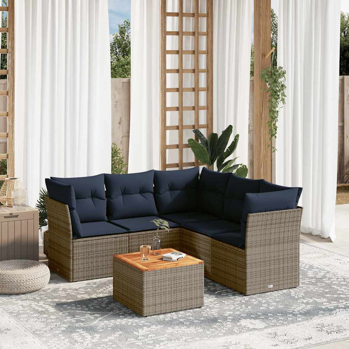Set Divani da Giardino 6 pz con Cuscini Grigio in Polyrattan