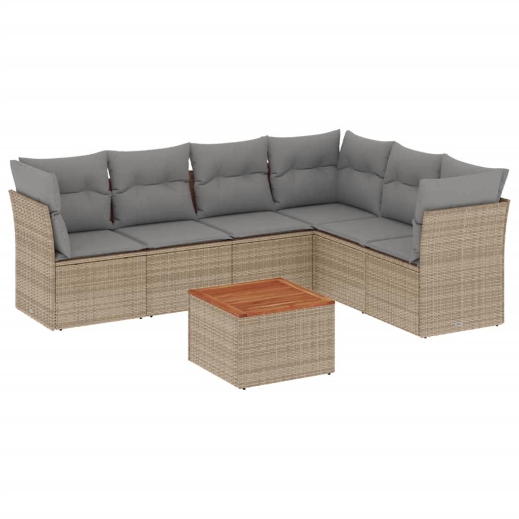 Set Divano da Giardino 7 pz con Cuscini Beige Misto Polyrattan 3255989