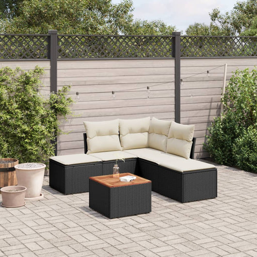 Set Divano da Giardino 6 pz con Cuscini-Sofa da Giardino-Divanetto da esterno Nero in Polyrattan 916149