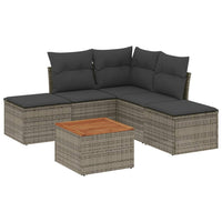 Set Divano da Giardino 6 pz con Cuscini-Sofa da Giardino-Divanetto da esterno Grigio in Polyrattan 811334