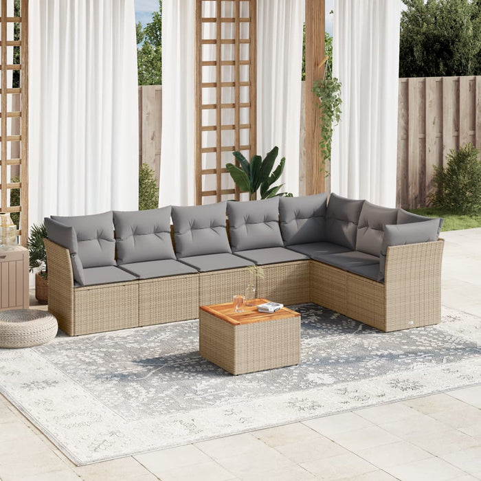Set Divano da Giardino 8 pz con Cuscini Beige Misto Polyrattan 3256010