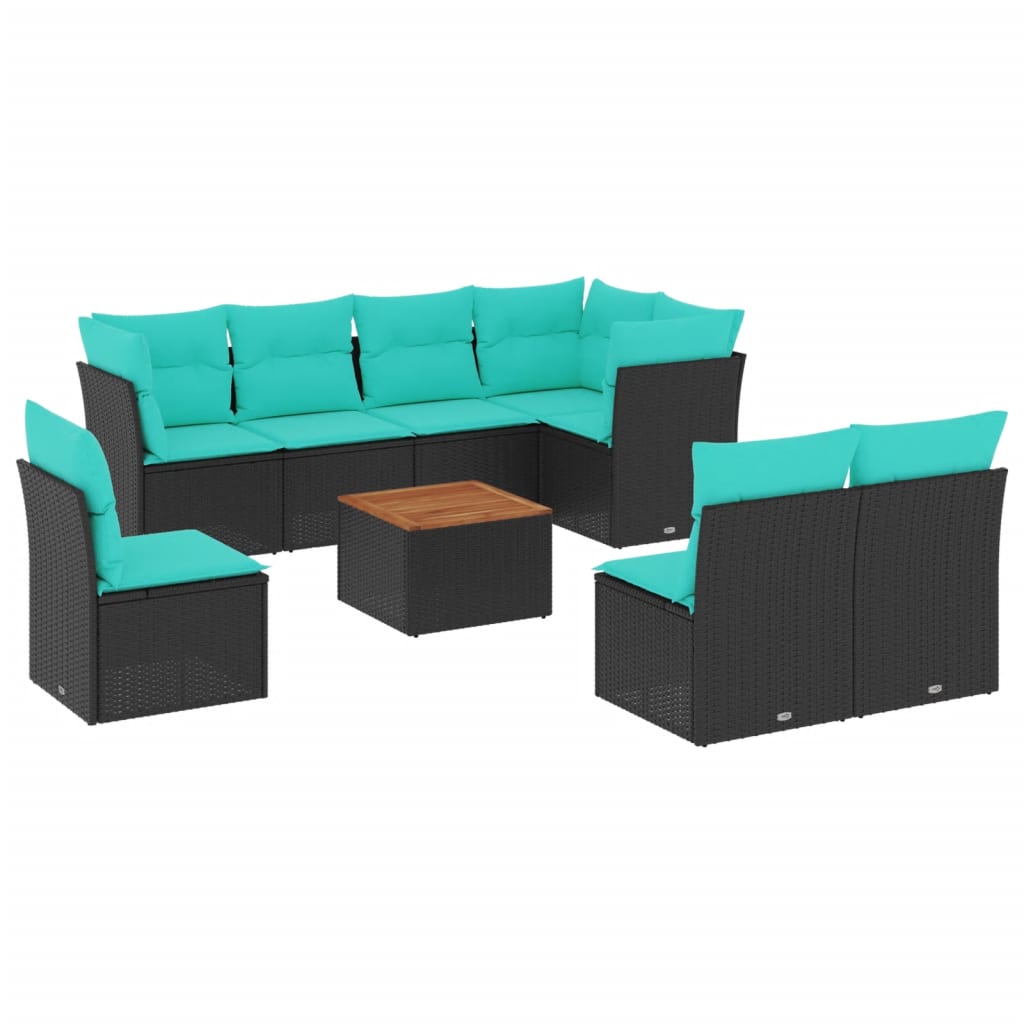 Set Divani da Giardino 9 pz con Cuscini Nero in Polyrattan 3256015