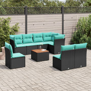 Set Divani da Giardino 9 pz con Cuscini Nero in Polyrattan 3256015