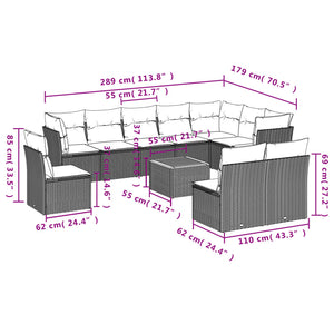 Set Divani da Giardino 11 pz con Cuscini in Polyrattan Nero 3256029