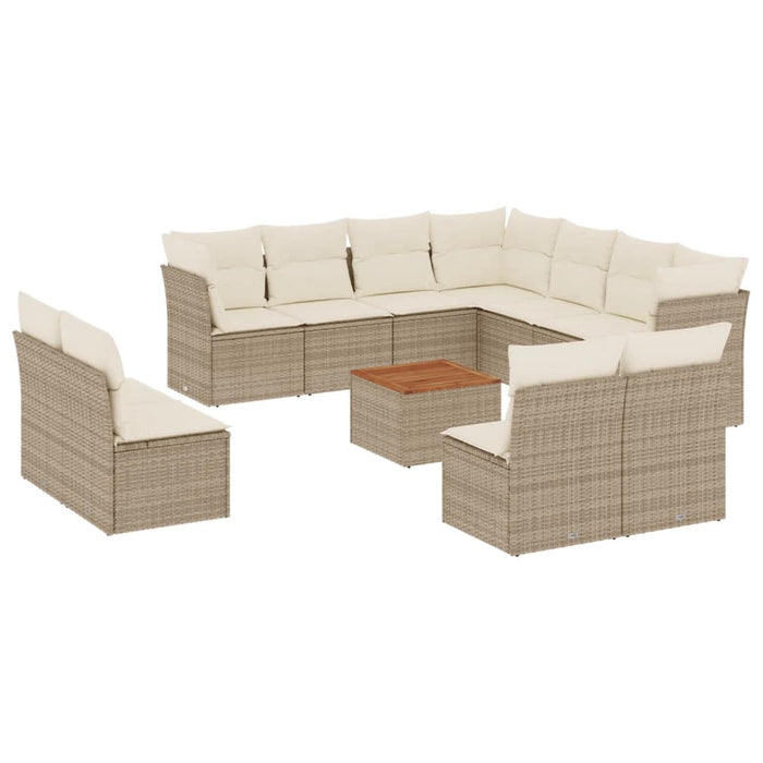 Set Divani da Giardino 12 pz con Cuscini Beige in Polyrattan