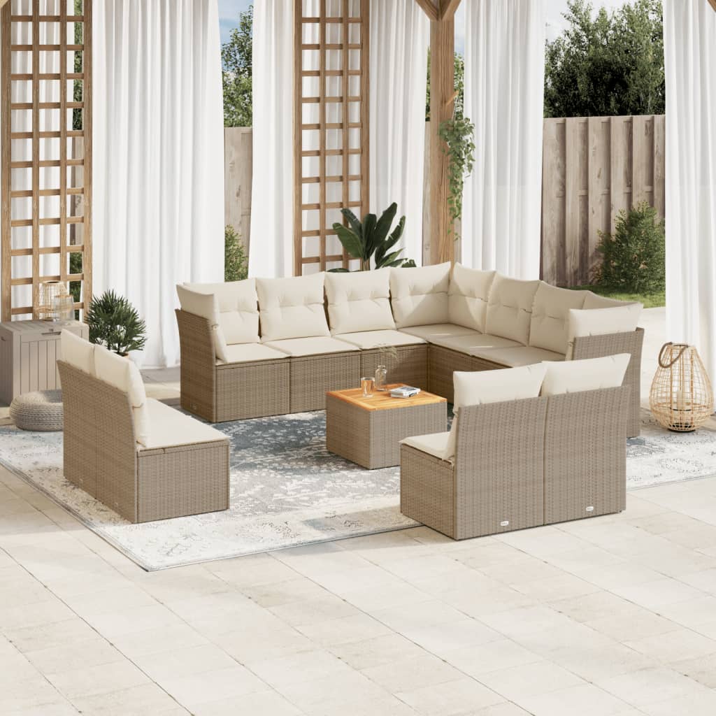 Set Divani da Giardino 12 pz con Cuscini Beige in Polyrattan